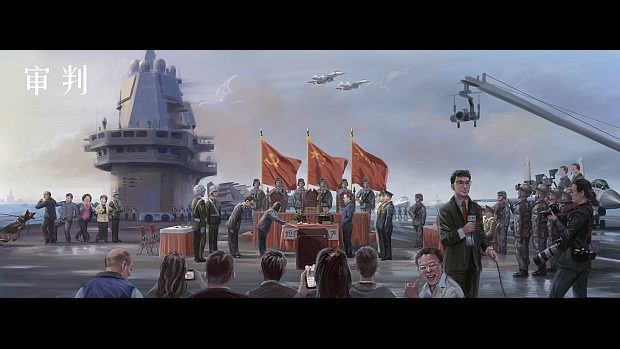 【中国】台湾･蔡英文が中国空母で「降伏文書の調印式」を描いた絵が中国ネットで話題に-1