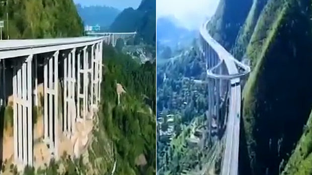 中国、険しい山岳地帯に高速道路作ってみた、Uターン用道路もあります