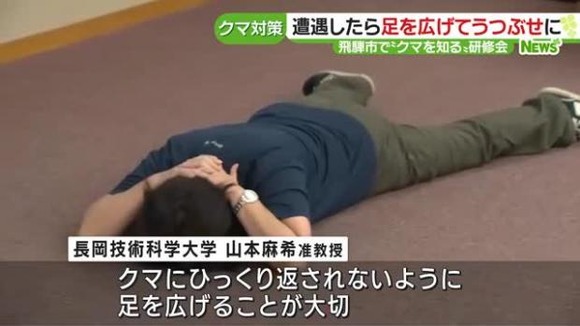 クマ遭遇時「足を広げてうつ伏せに」岐阜県で対処法学ぶ研修会