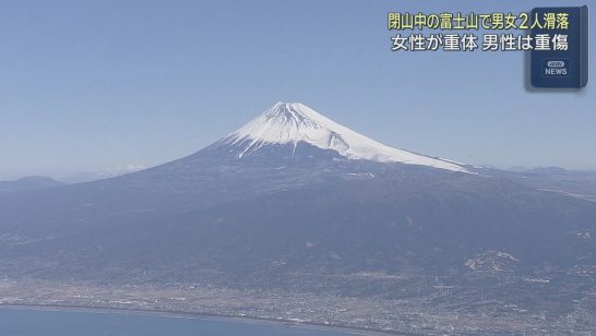 閉山中の富士山で登山をしていた外国人の男女２人が滑落　女性は重体、男性は重傷
