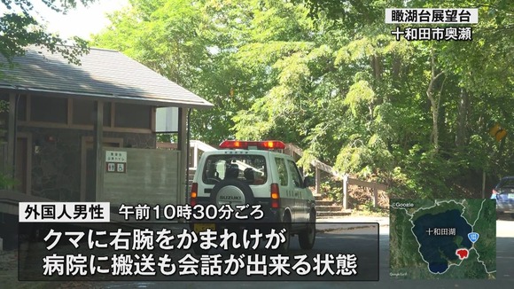 【青森】「ベアベア！」外国人の男性がクマにかまれ怪我　十和田湖畔の展望台の近く