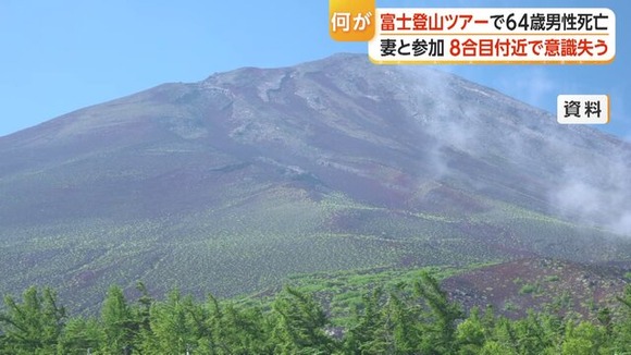 富士登山ツアー中に64歳男性死亡　8合目付近で意識失う