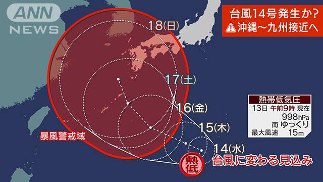 『台風14号』米軍の見方は 2022年9月13日か14日にも発生