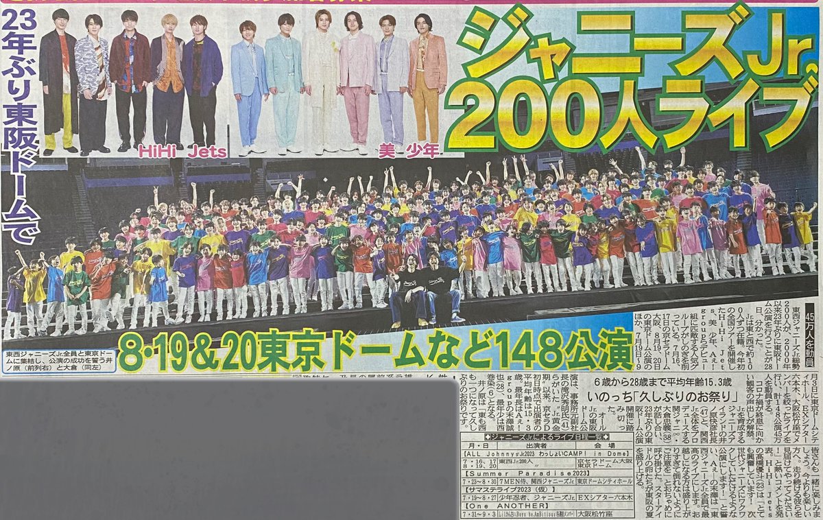 『ジャニーズJr.』23年ぶりに東阪ドームで200人ライブ開催！