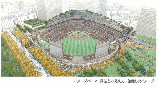 【画像】新神宮球場の完成予想図、バックスクリーンと照明がない