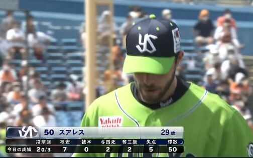 ヤクルト・スアレス　2回途中5失点でKO