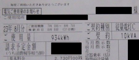電気料金の請求書 従量電灯C