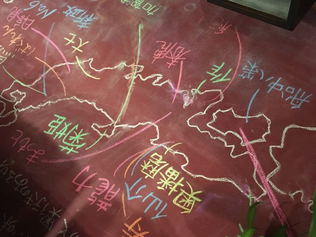 写真16 黒板に銘柄地図