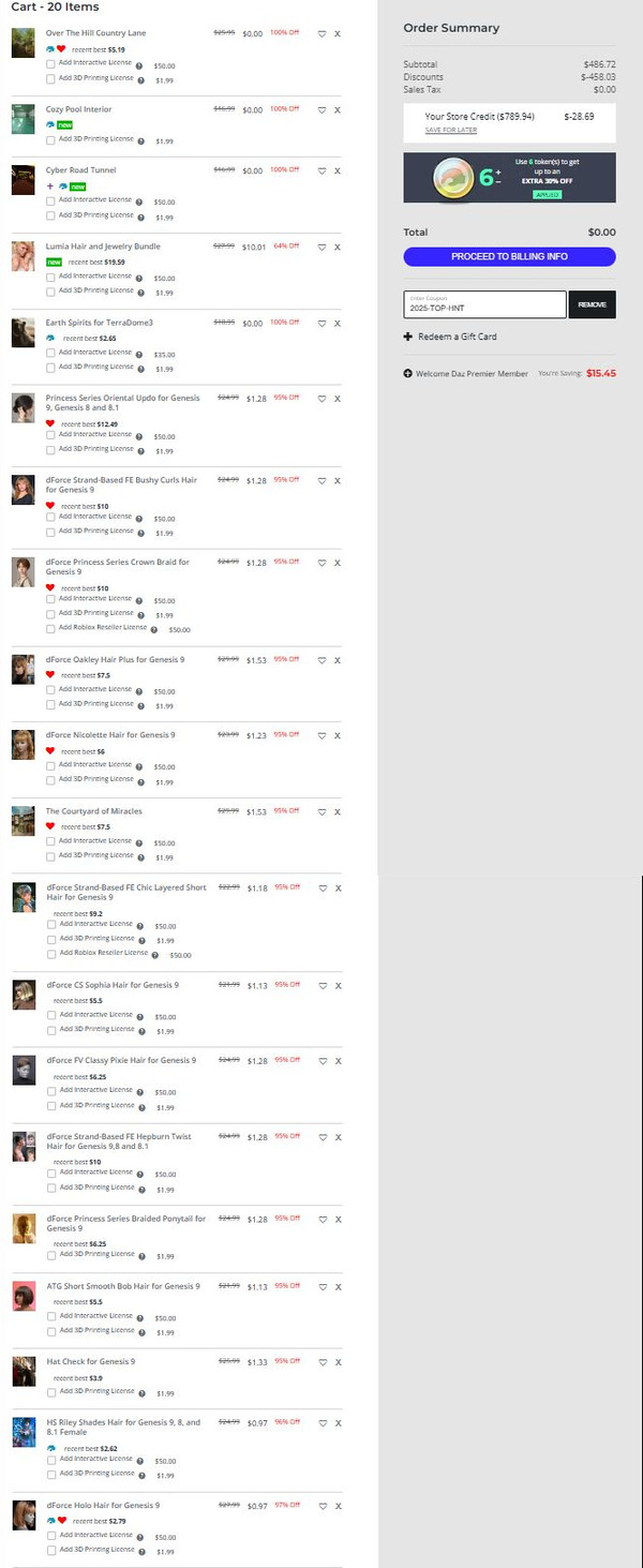 DAZで今日買ったり、もらったりしたコンテンツ