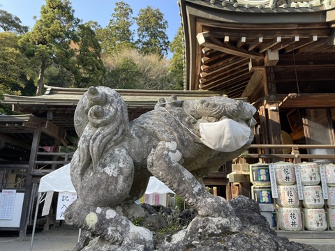 筑波山マスク狛犬