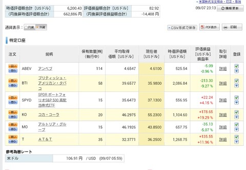 米国株運用状況です(2019年9月7日現在)