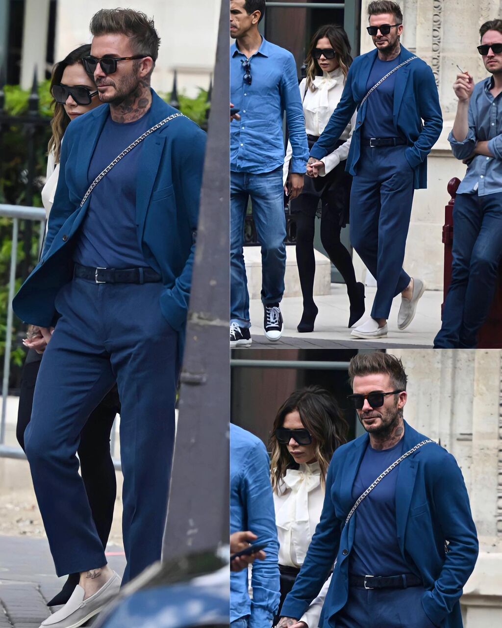 デビッド ベッカム 紺のスーツに紺のインナー 素足にローファー メンズセレブファッションニュース