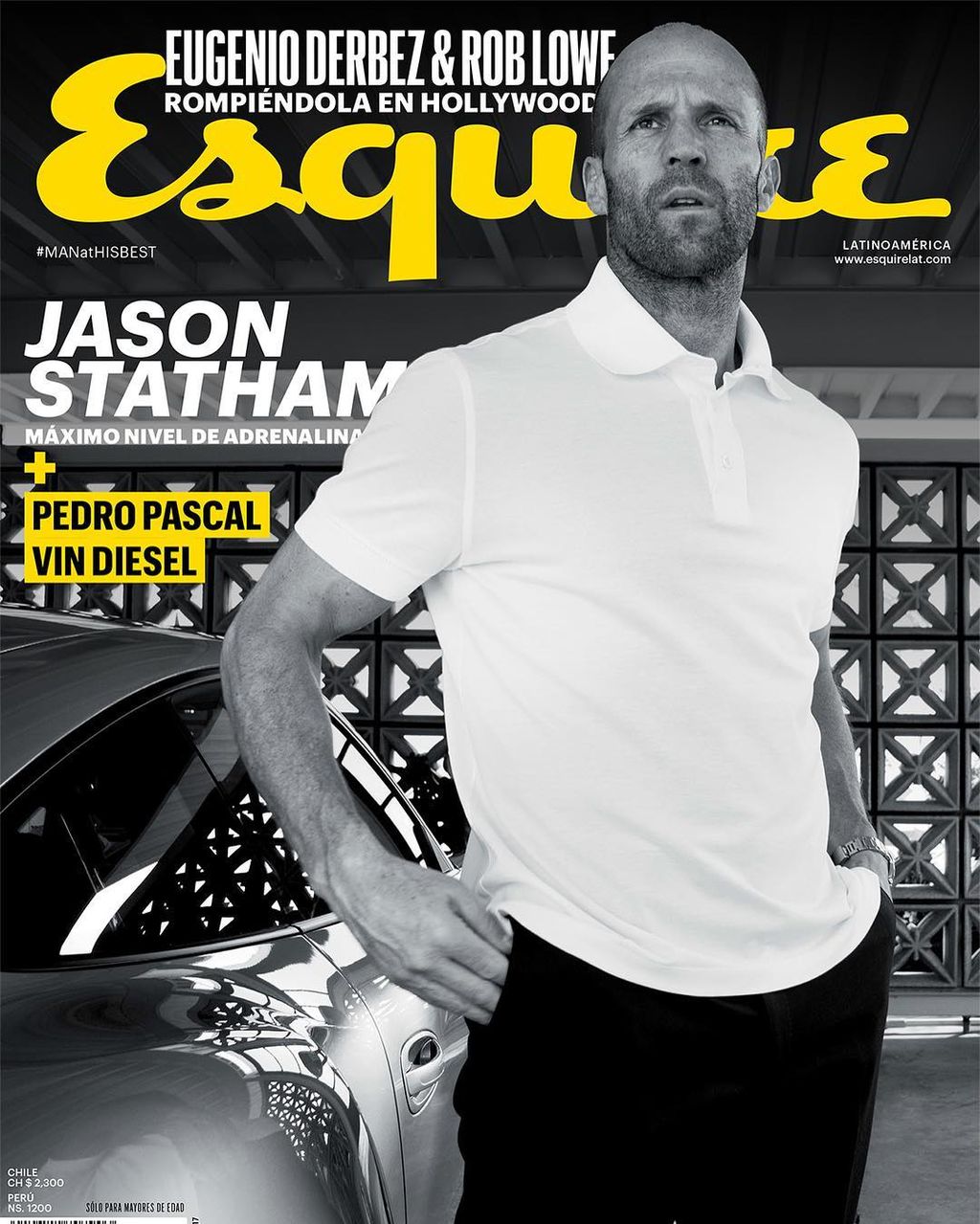 雑誌の表紙を飾る白ポロシャツのジェイソン ステイサム メンズセレブファッションニュース