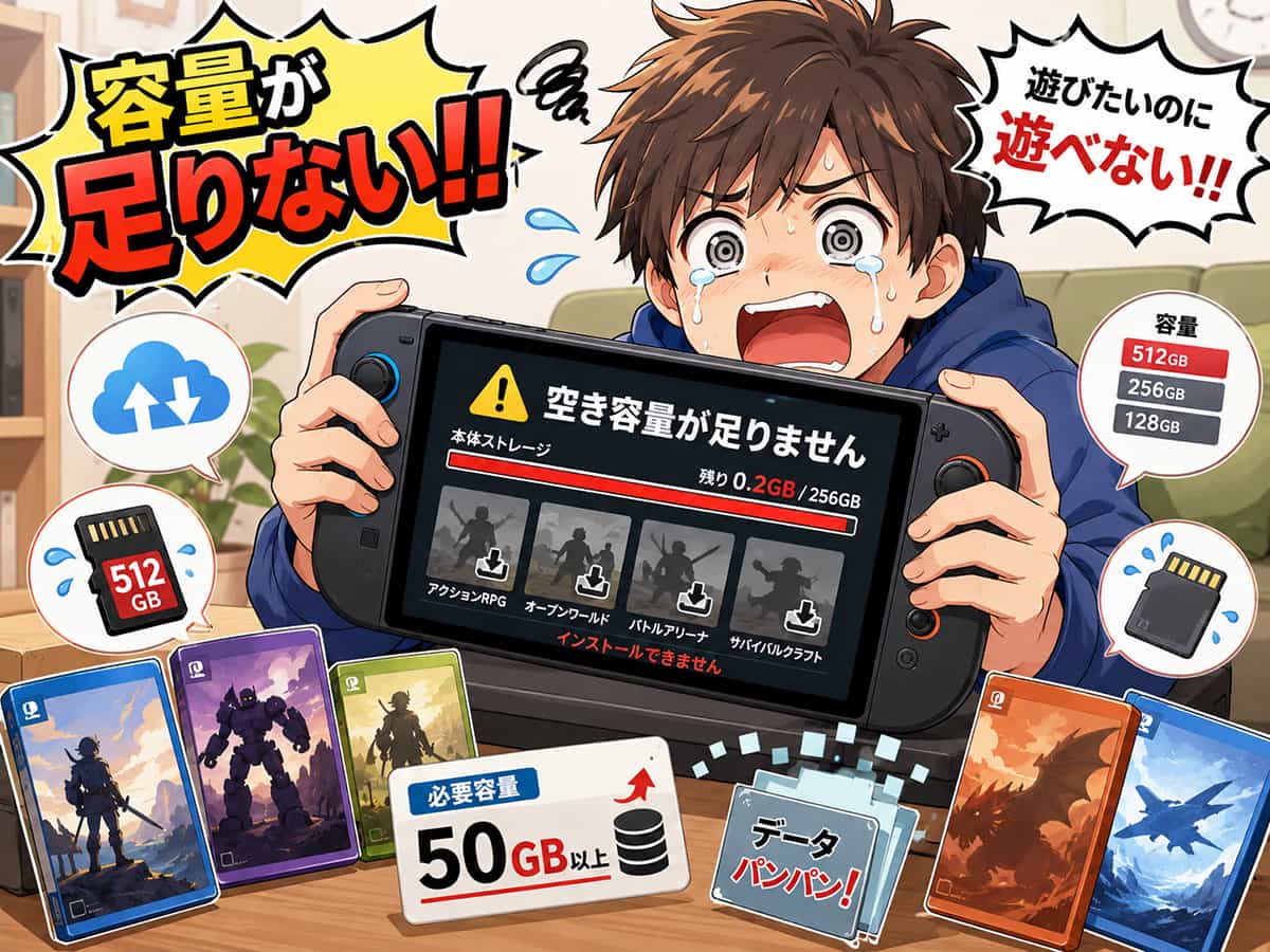 Switch2の容量不足で悩む男性