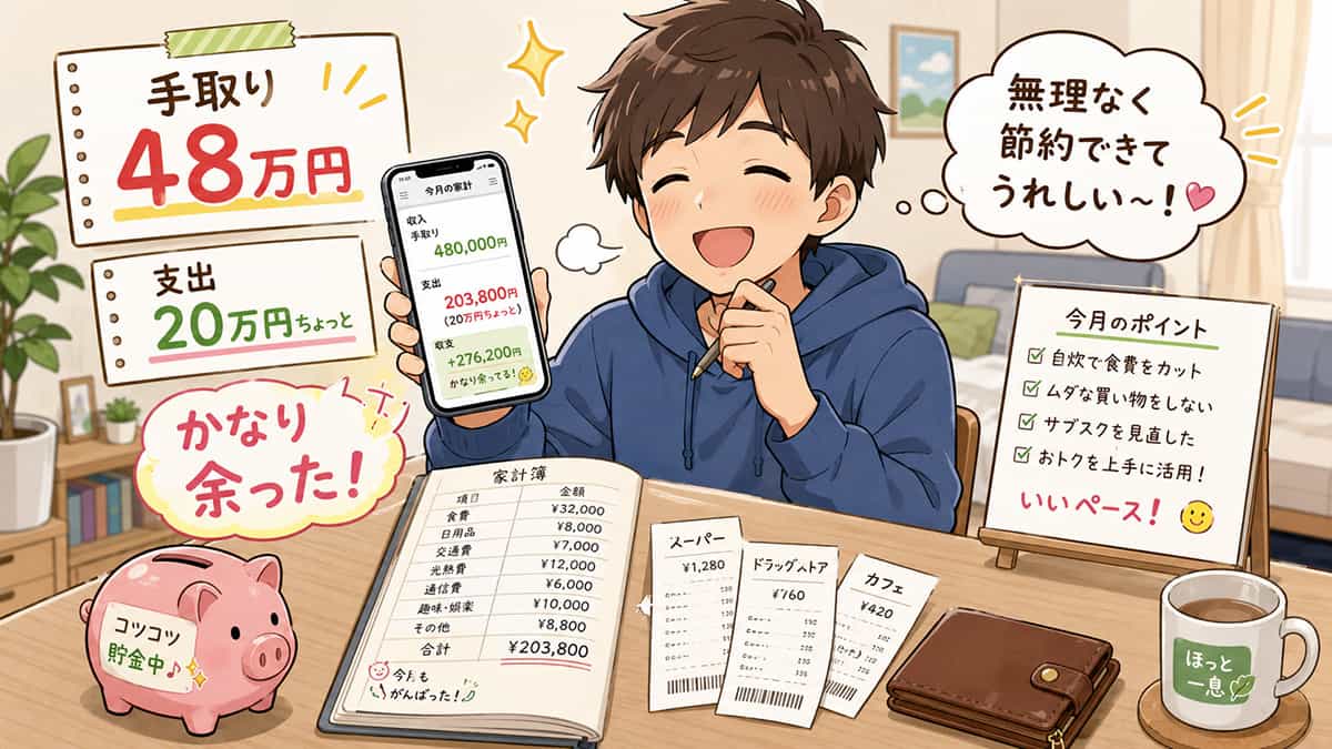 手取り48万だけど、今月は20万ちょっとで過ごせた