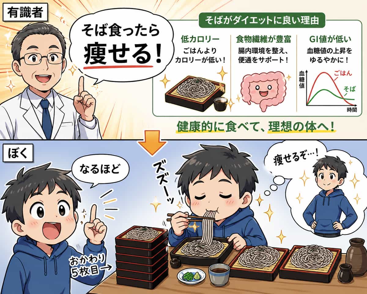 有識者「そば食ったら痩せる!」ぼく「なるほど」