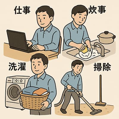 結婚一年目なんだけど、仕事、炊事、洗濯、掃除は全部俺がやってる