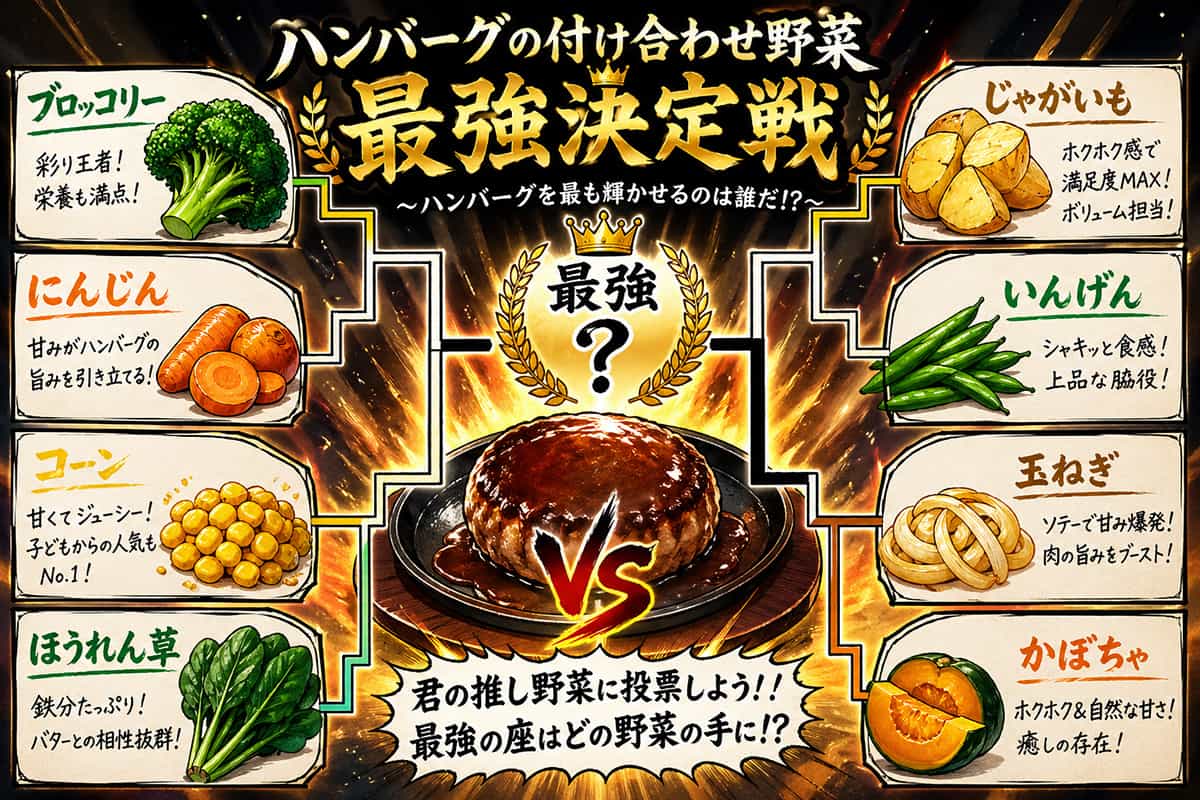 ハンバーグの付け合わせの野菜最強を決めようぜ