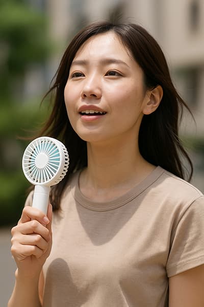 女が持ってるなんか小さい扇風機