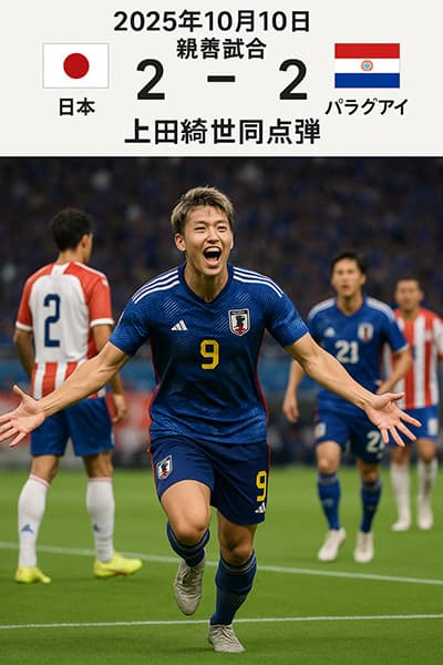 サッカー日本代表、好調の上田綺世が後半ATにチームを救う同点弾！ 親善試合パラグアイと2-2ドロー