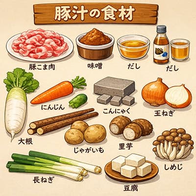 豚汁作るための食材を買いに行く