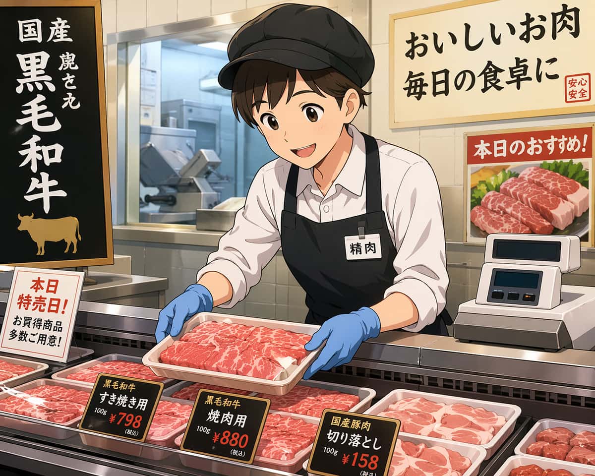 スーパーの肉屋で働いてる