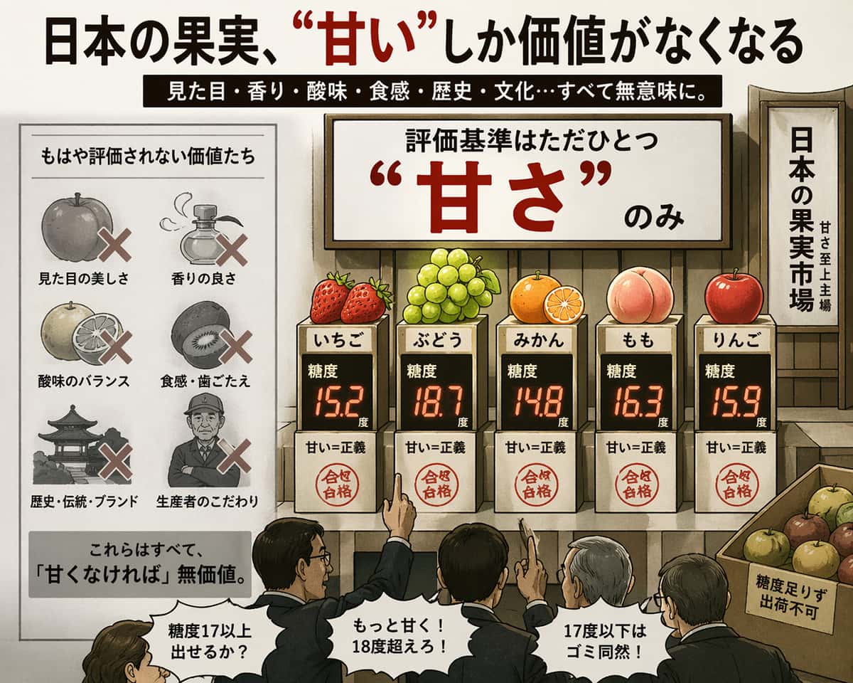 日本の果実、「甘い」しか価値がなくなる