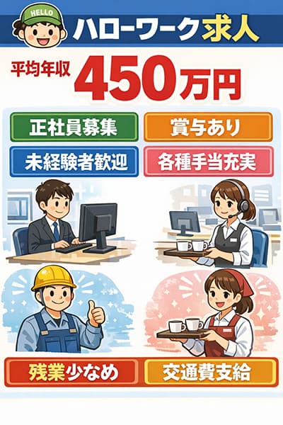 平均年収450万←そんな求人ハローワークにない件ｗｗｗ