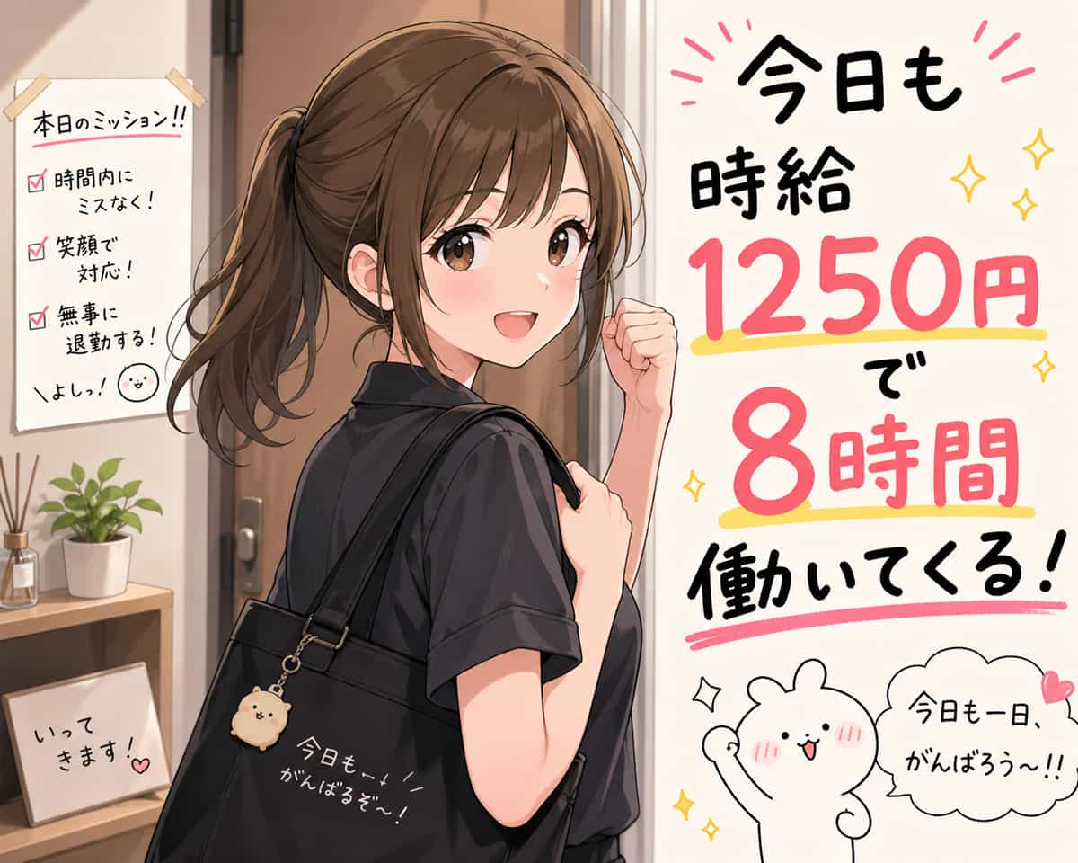 今日も時給1250円で8時間働いてくる