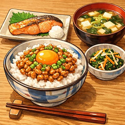 卵かけ納豆ご飯に一品足して完全な食事にしてください