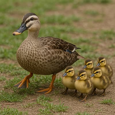 側溝に落ちたカルガモの子を救出する女の子