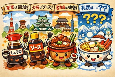 東京→醤油、大阪→ソース、名古屋→味噌、福岡→とんこつ、札幌→？？