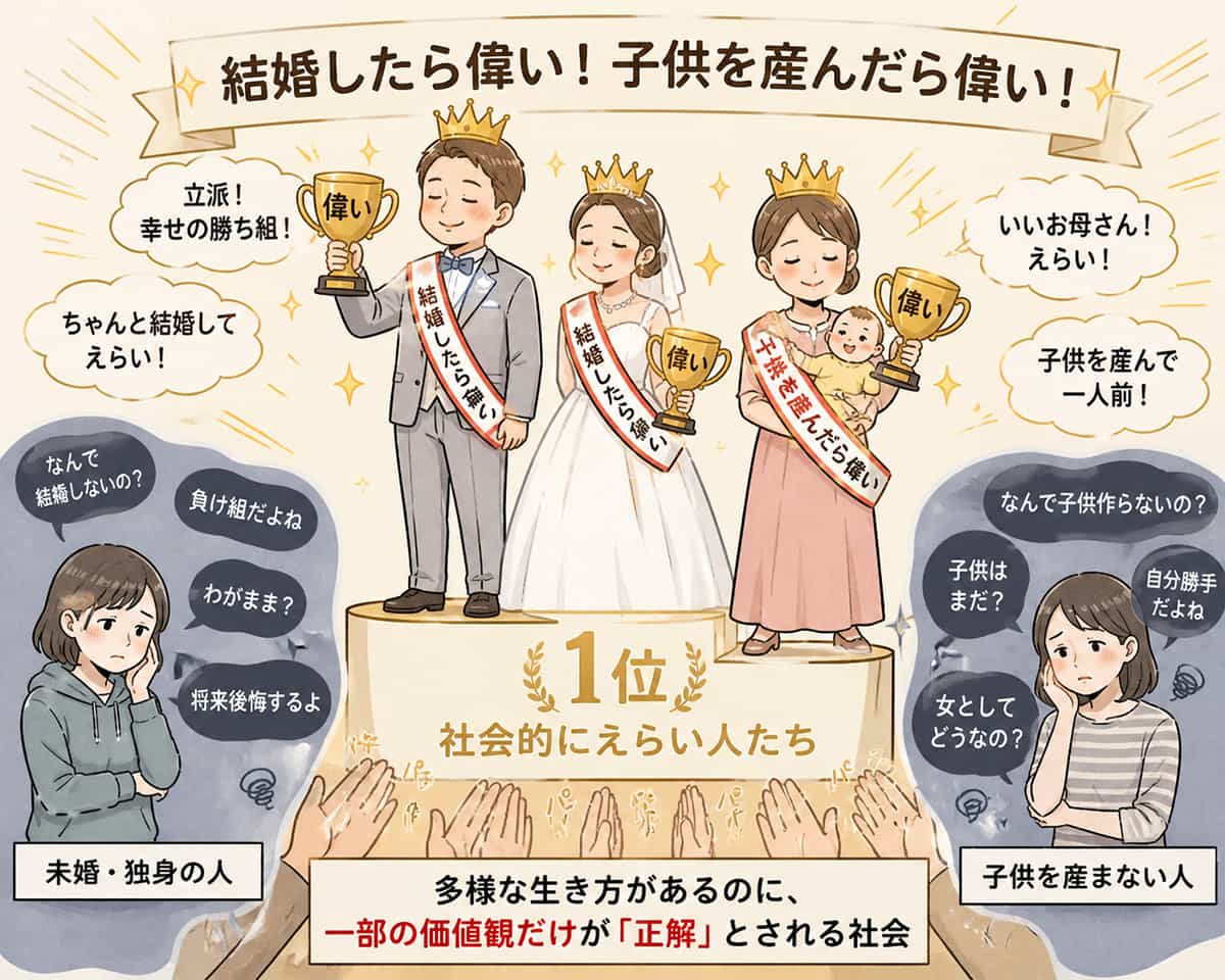 結婚したら偉い、子供を産んだら偉いって価値観