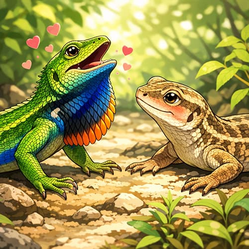 生まれて初めてメスを見たオスのトカゲがこちらです