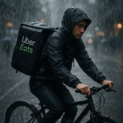 大雨の中ウーバーやってるんだけど