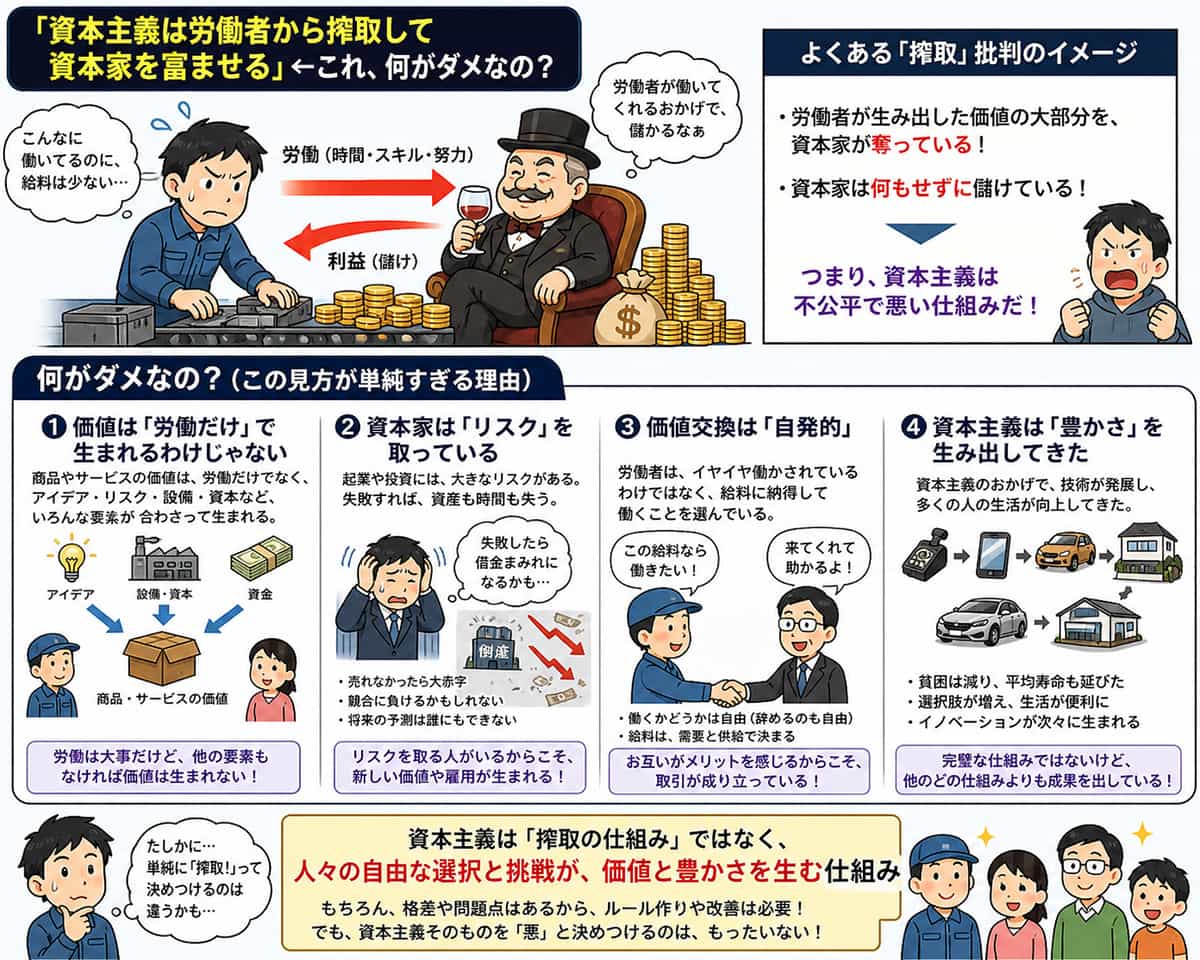 「資本主義は労働者から搾取して資本家を富ませる」←これ何がダメなの?