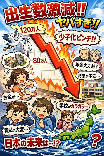 日本の出生数の下降ヤバすぎワロタ