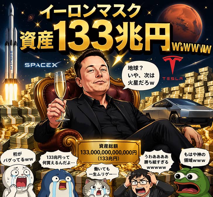 イーロンマスク資産133兆円ｗｗｗｗｗｗ