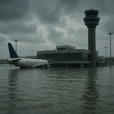 静岡空港、車が水没