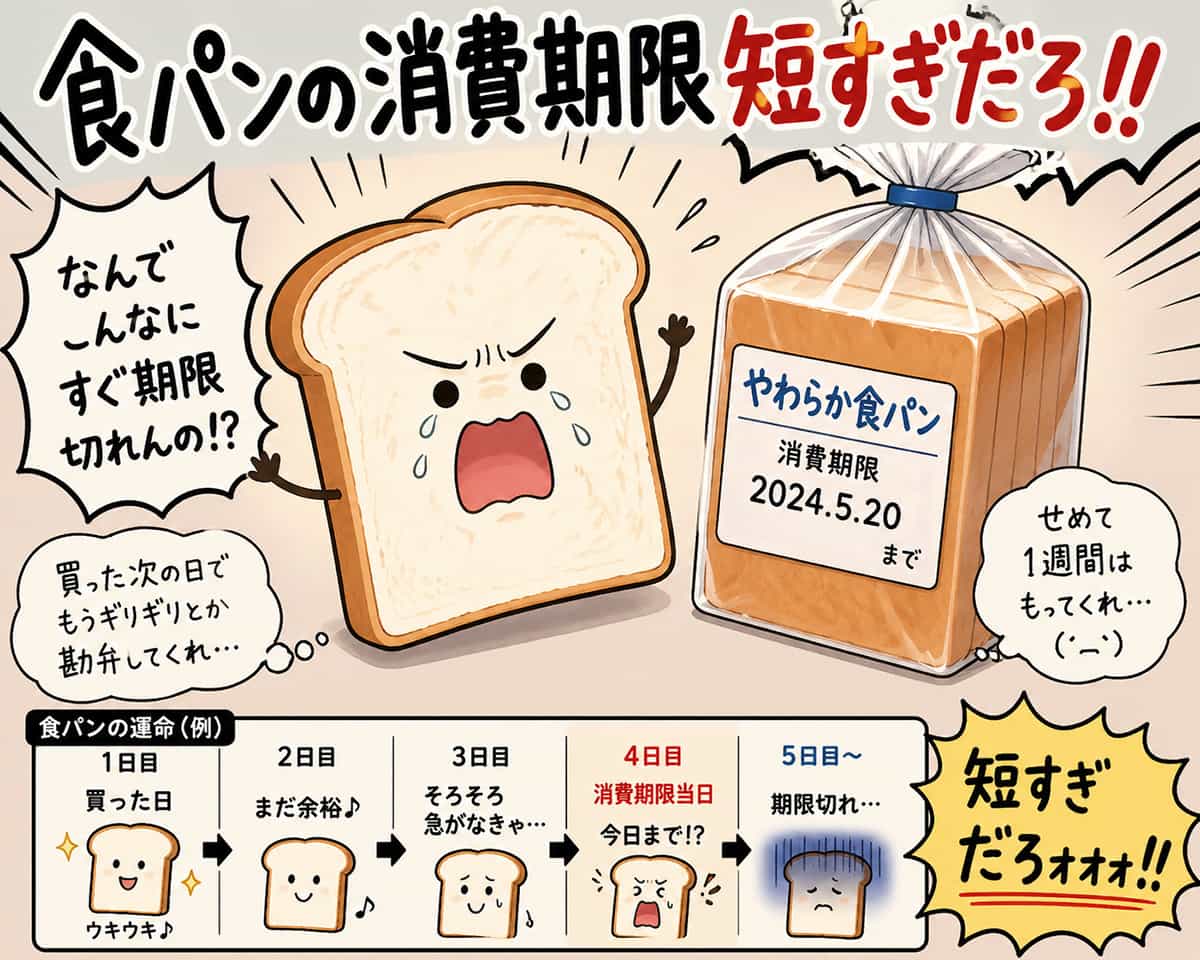 食パンの消費期限短すぎだろ