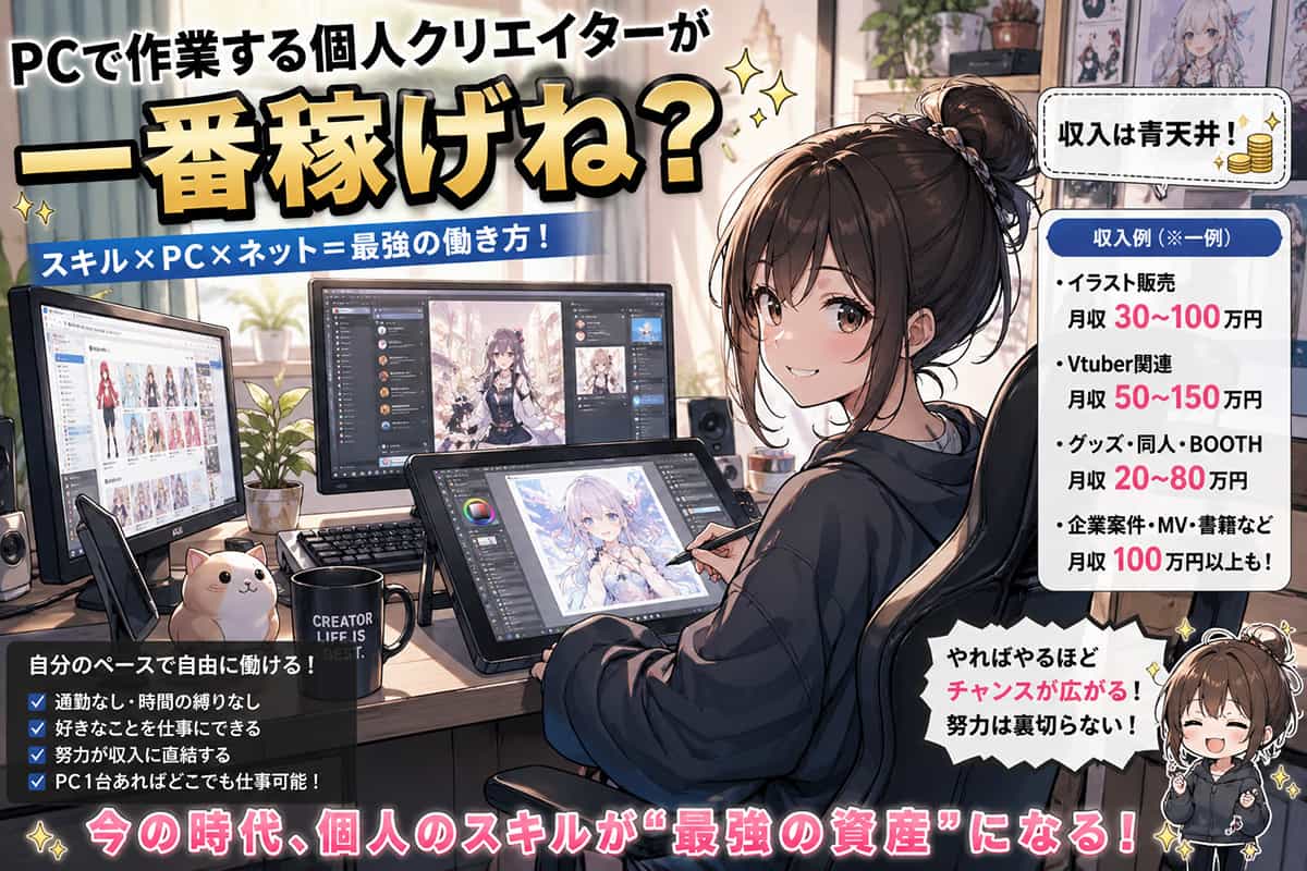 PCで作業する個人クリエイターが一番稼げね?
