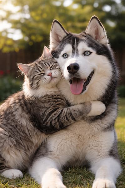 わんわん、猫にだいしゅきホールドされてしまう