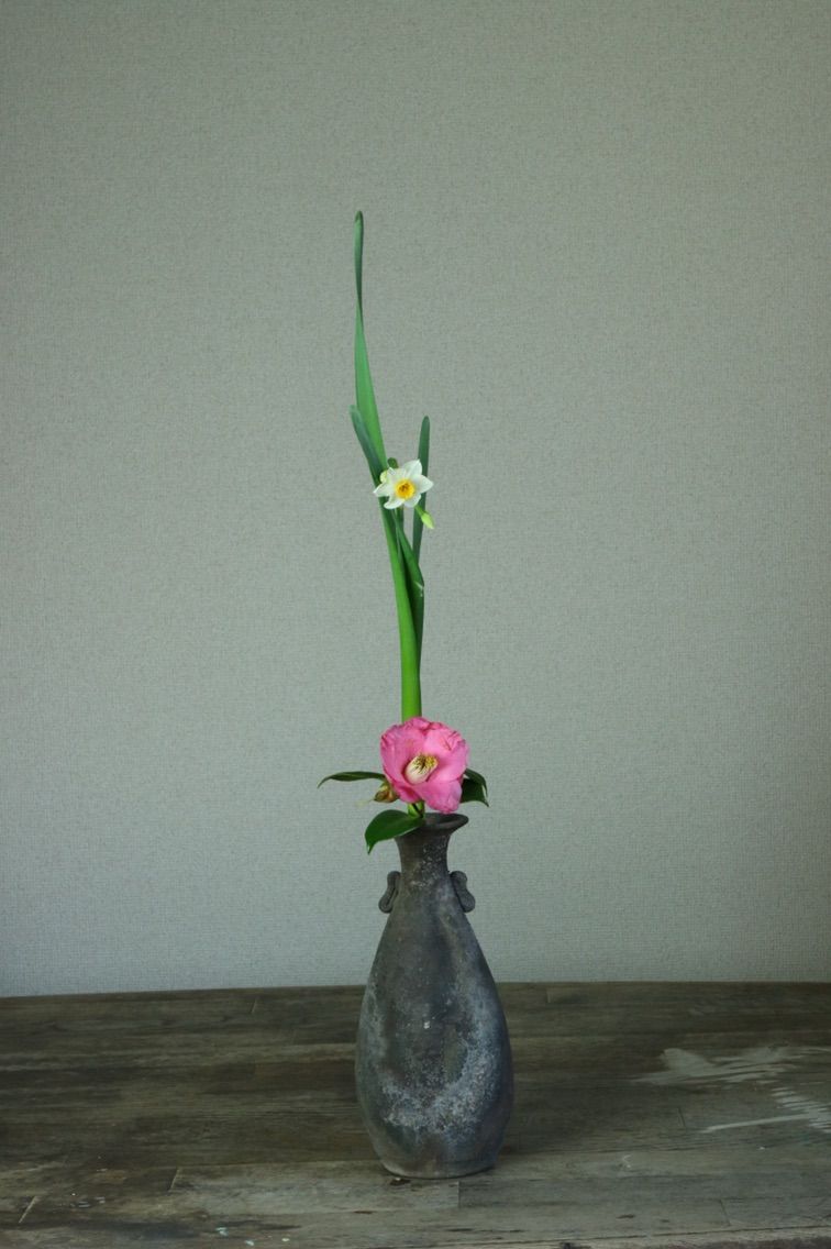 水仙と椿をいける 小原流いけばな教室 花ならいのこと 水仙と椿をいける 小原流いけばな教室 花ならいのこと