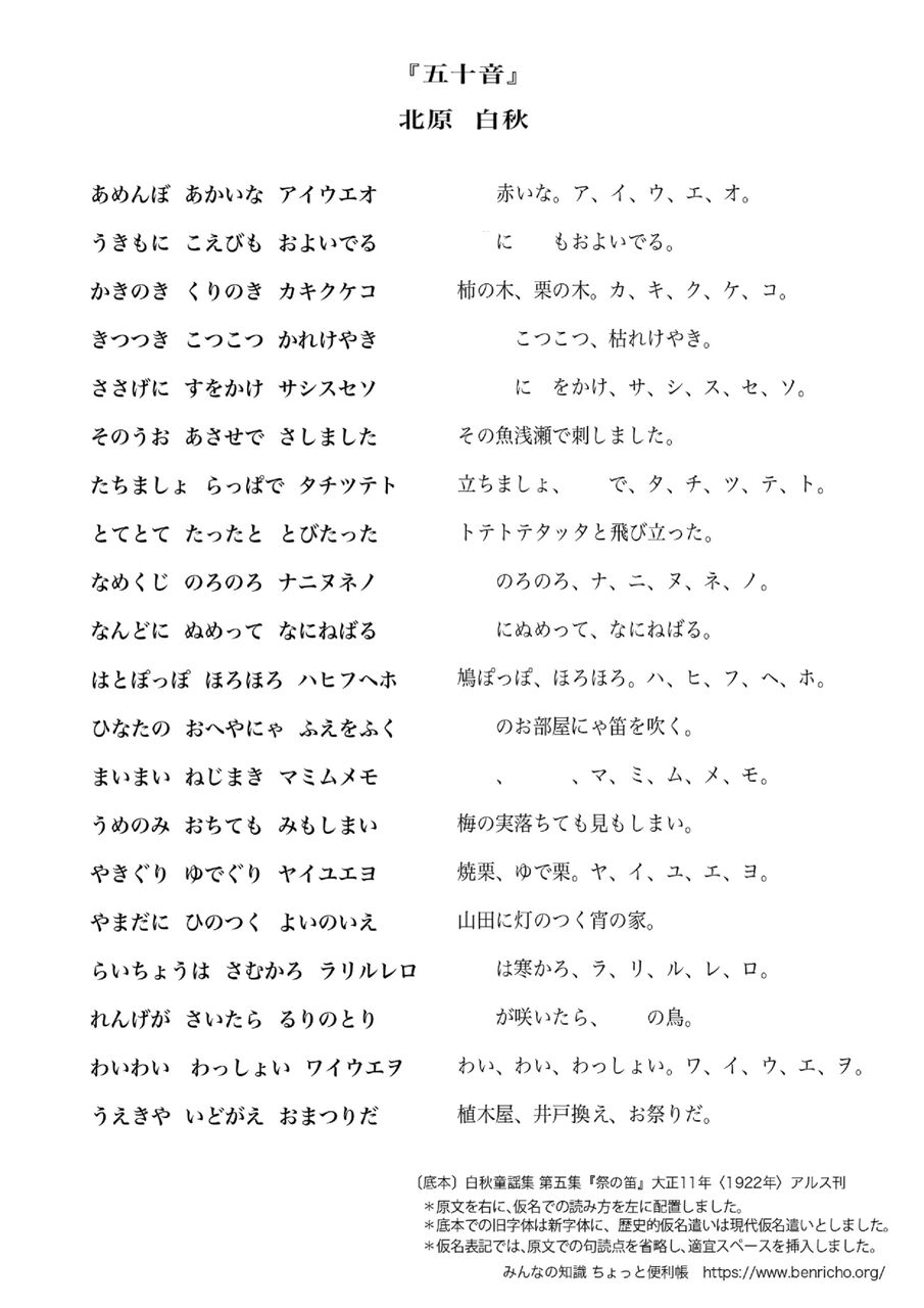 北原白秋 五十音 から漢字を学ぶ べんちゃんブログ