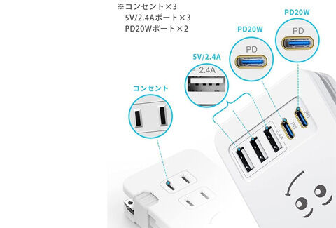 電源タップ usb付き タイプc コンセント