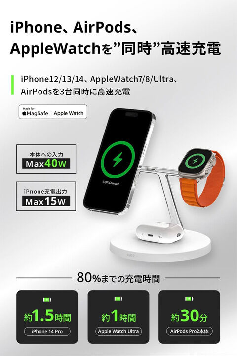 3 in 1 MagSafe充電スタンド(WIZ009)