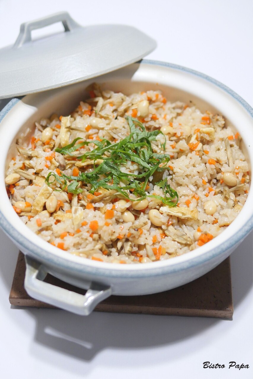 大豆ごもく炊き込みごはん縦3