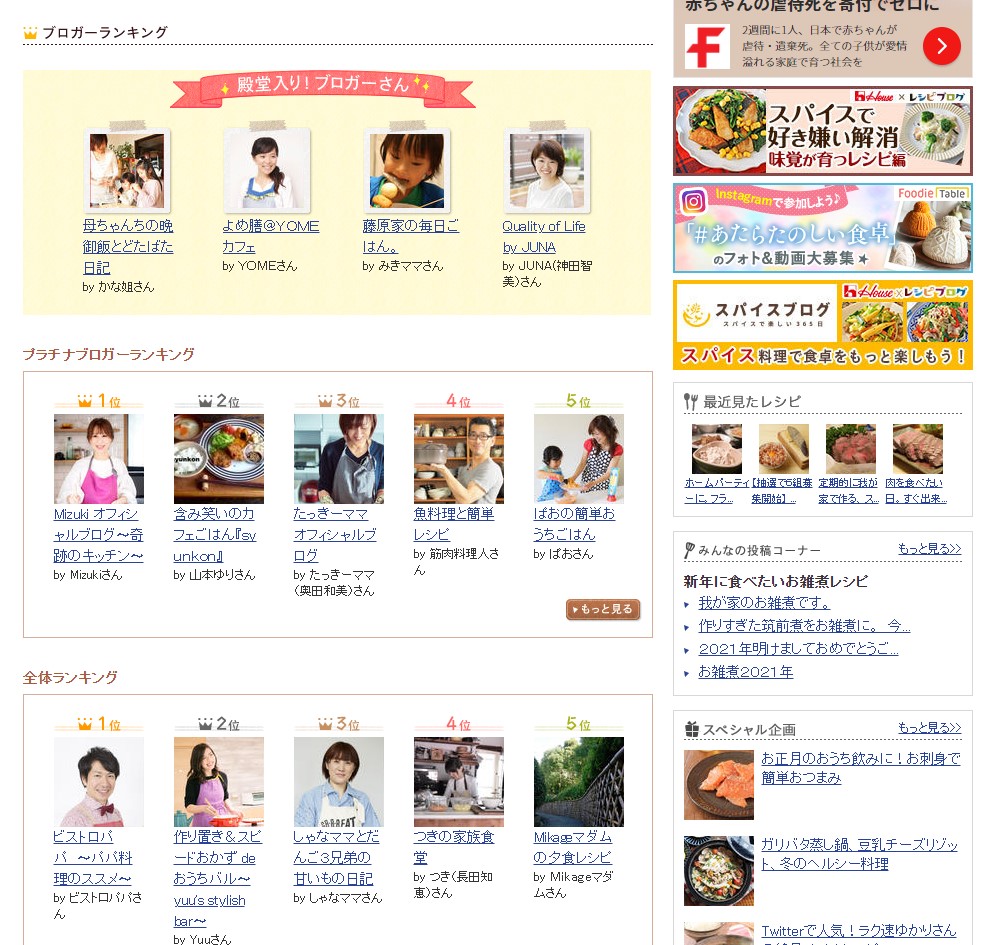 レシピブログ1位