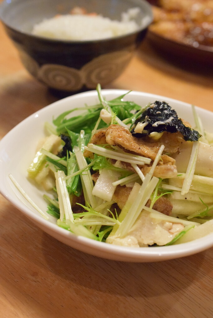 レシピ ごま油 ポン酢 マヨ味抜群 カリカリ油揚げと豆腐と水菜のワンボウルサラダ ビストロパパ パパ料理のススメ レシピ ごま油 ポン酢 マヨ味抜群 カリカリ油揚げと豆腐と水菜のワンボウルサラダ ビストロパパ パパ料理のススメ