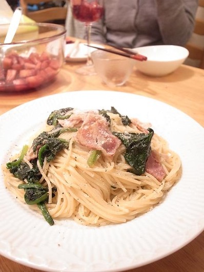ほうれん草とベーコンのパスタb